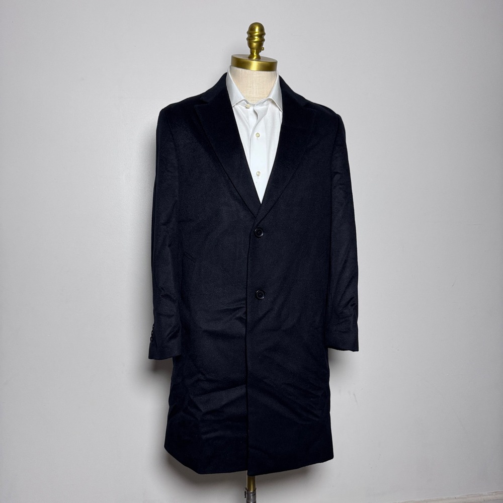 Uniqlo Wool Cashmere Overcoat Mens XS Black Solid Chesterfield Topcoat